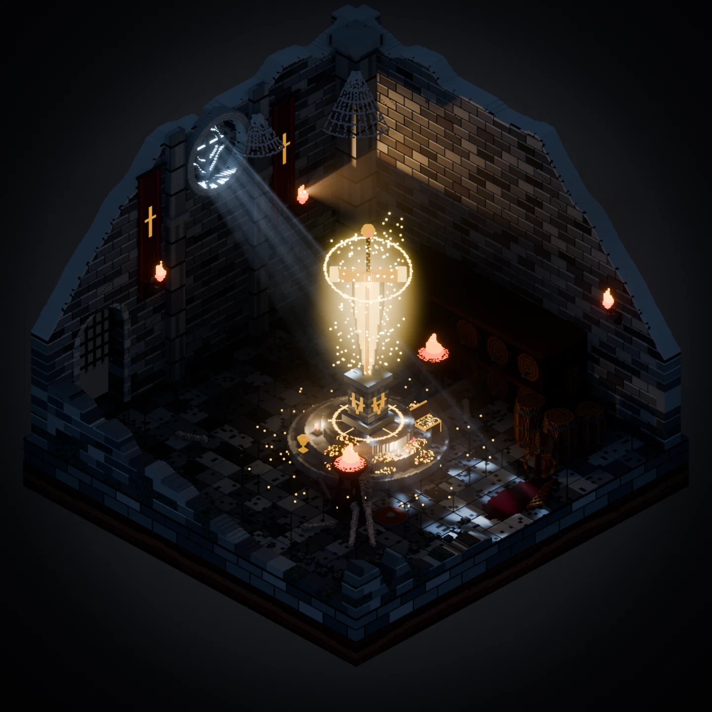 A golden voxel treasure vault.